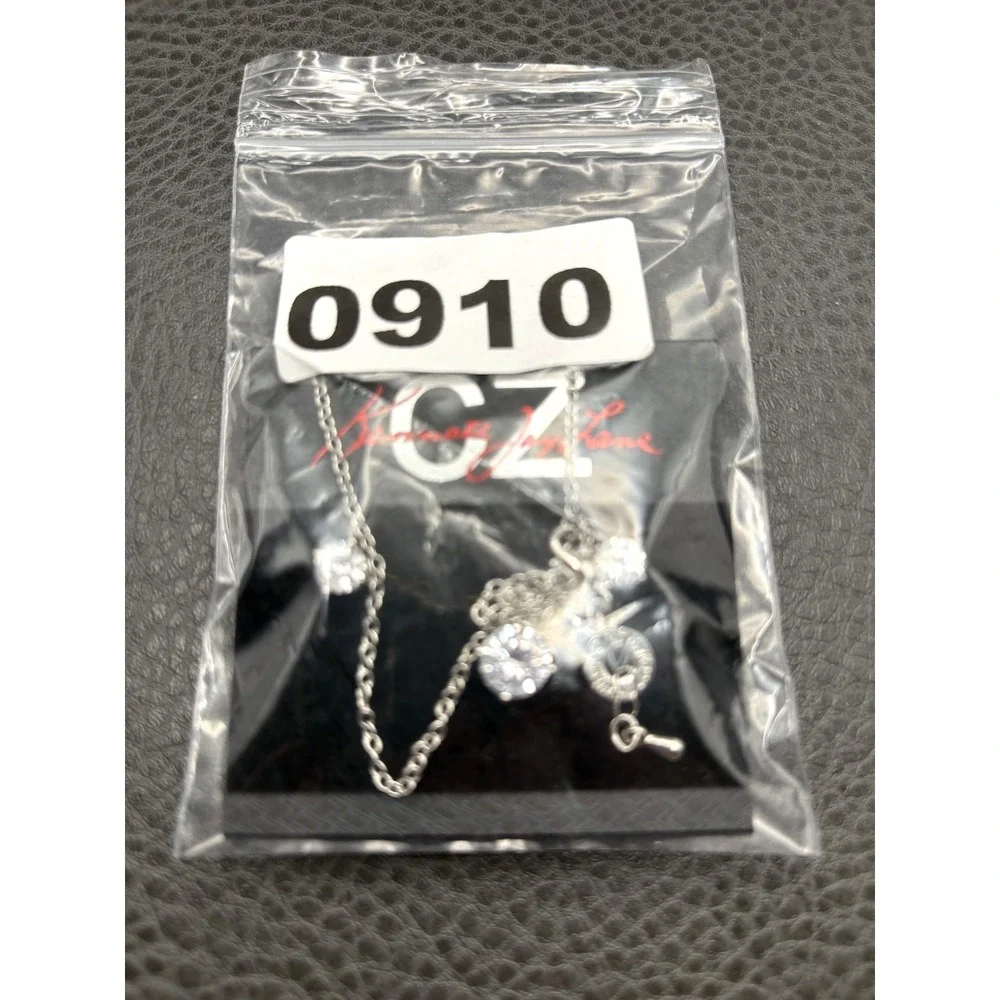 Kenneth Jay Lane CZ Crystal Silver Tone Pendant Necklace & Stud Earrings Set